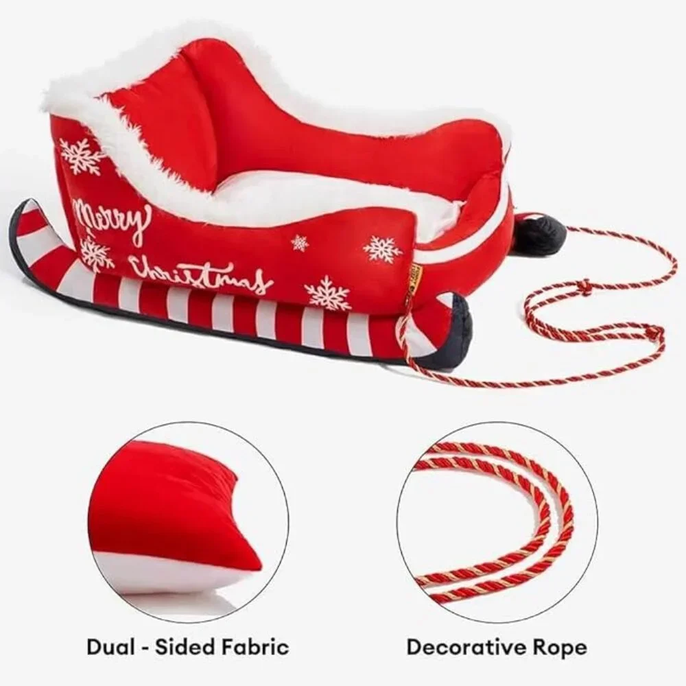 NEW Funny Fuzzy Festive Sleigh Dog Bed Christmas Sleigh Small